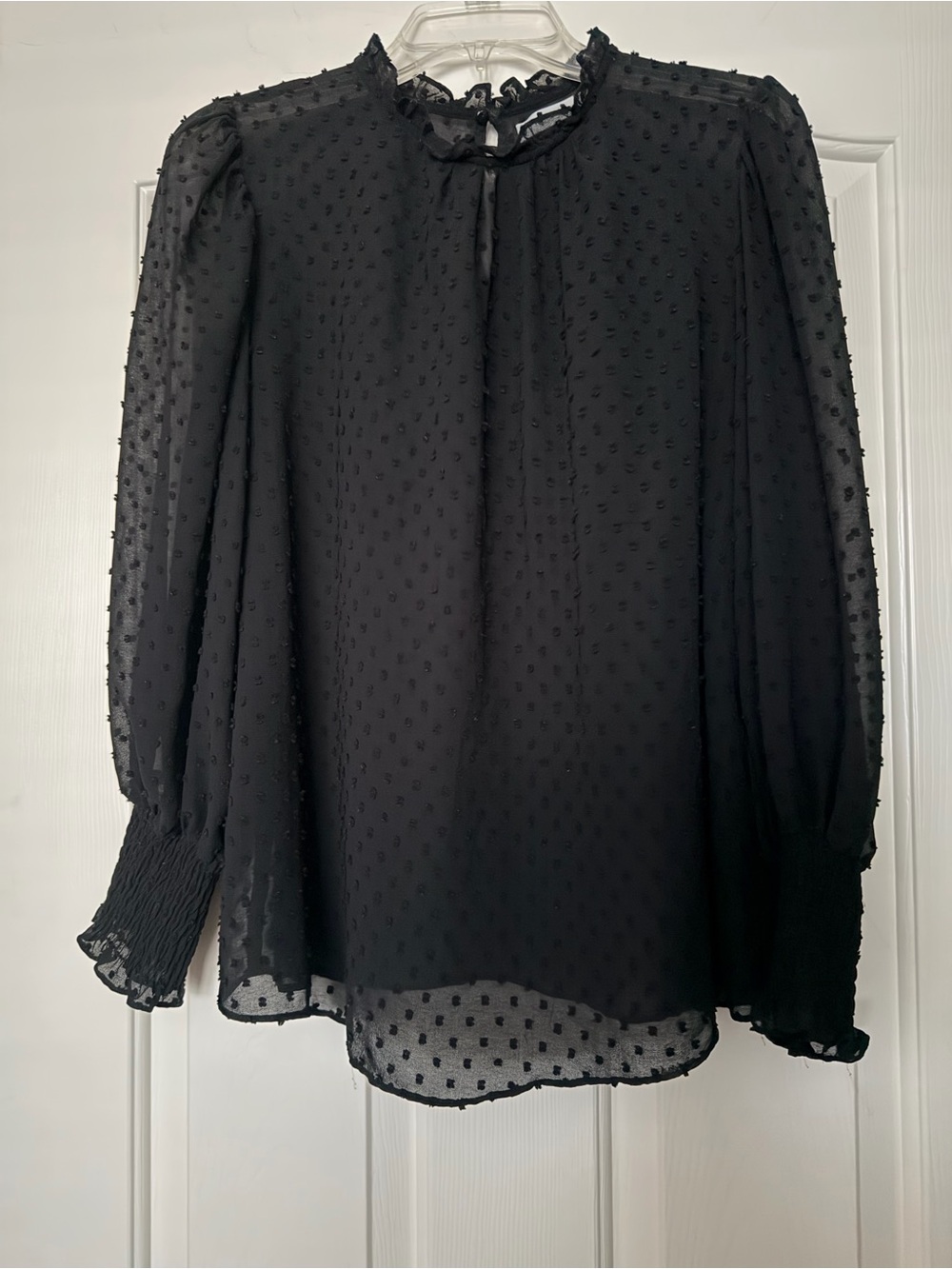 Mustard Seed Black Swiss Dot Sheer Long-Sleeve Blouse with Liner